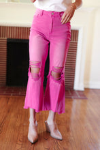 Load image into Gallery viewer, Cut Loose Hot Pink High Rise Washed Distressed Hem &amp; Knee Cropped Pants
