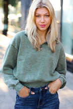 Load image into Gallery viewer, Olive Half Zip Cropped Pullover Sweater

