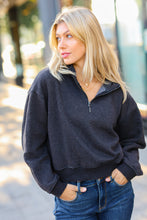 Load image into Gallery viewer, Dark Grey Half Zip Cropped Pullover Sweater
