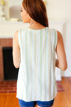 Load image into Gallery viewer, Mint Boho Vertical Stripe Laced Ruffle V Neck Top
