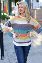 Load image into Gallery viewer, Teal &amp; Mustard Stripe Hacci Outseam Sweater Top

