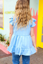 Load image into Gallery viewer, Blue Pointelle Babydoll Ruffle Flutter Sleeve Top
