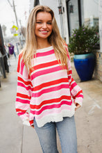 Load image into Gallery viewer, Follow Me Red/Pink Loose Knit Stripe Ribbed Pullover
