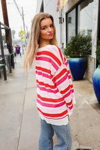 Load image into Gallery viewer, Follow Me Red/Pink Loose Knit Stripe Ribbed Pullover
