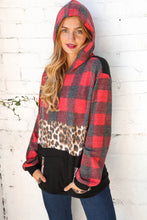 Load image into Gallery viewer, Plaid &amp; Leopard Print Color Block Hoodie

