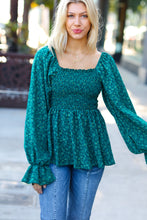Load image into Gallery viewer, Always With You Teal Smocked Ditzy Floral Ruffle Top
