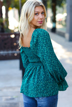 Load image into Gallery viewer, Always With You Teal Smocked Ditzy Floral Ruffle Top
