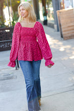 Load image into Gallery viewer, Always With You Fuchsia Smocked Ditzy Floral Ruffle Top
