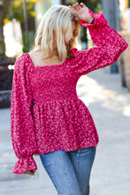 Load image into Gallery viewer, Always With You Fuchsia Smocked Ditzy Floral Ruffle Top
