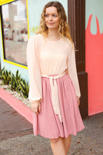 Load image into Gallery viewer, Feeling Femme Mauve &amp; Peach Twofer Pleated Skirt Dress
