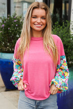 Load image into Gallery viewer, Lock Eyes Pink &amp; Floral Bubble Sleeve French Terry Pullover
