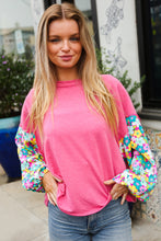 Load image into Gallery viewer, Lock Eyes Pink &amp; Floral Bubble Sleeve French Terry Pullover
