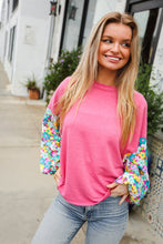 Load image into Gallery viewer, Lock Eyes Pink &amp; Floral Bubble Sleeve French Terry Pullover
