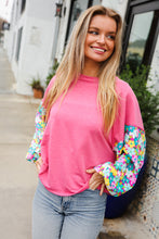 Load image into Gallery viewer, Lock Eyes Pink &amp; Floral Bubble Sleeve French Terry Pullover
