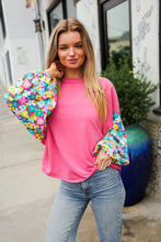 Load image into Gallery viewer, Lock Eyes Pink &amp; Floral Bubble Sleeve French Terry Pullover
