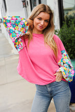 Load image into Gallery viewer, Lock Eyes Pink &amp; Floral Bubble Sleeve French Terry Pullover
