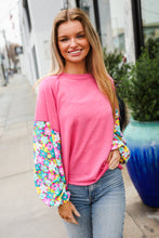 Load image into Gallery viewer, Lock Eyes Pink &amp; Floral Bubble Sleeve French Terry Pullover
