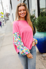 Load image into Gallery viewer, Lock Eyes Pink &amp; Floral Bubble Sleeve French Terry Pullover
