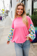 Load image into Gallery viewer, Lock Eyes Pink &amp; Floral Bubble Sleeve French Terry Pullover
