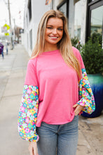 Load image into Gallery viewer, Lock Eyes Pink &amp; Floral Bubble Sleeve French Terry Pullover
