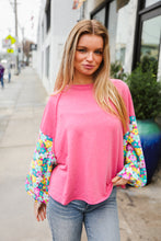 Load image into Gallery viewer, Lock Eyes Pink &amp; Floral Bubble Sleeve French Terry Pullover
