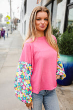 Load image into Gallery viewer, Lock Eyes Pink &amp; Floral Bubble Sleeve French Terry Pullover
