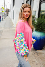 Load image into Gallery viewer, Lock Eyes Pink &amp; Floral Bubble Sleeve French Terry Pullover
