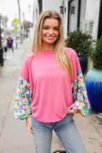 Load image into Gallery viewer, Lock Eyes Pink &amp; Floral Bubble Sleeve French Terry Pullover
