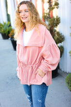 Load image into Gallery viewer, Own It Blush Cinched Waist Zip Up Fleece Jacket
