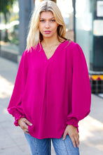 Load image into Gallery viewer, Feminine Flair Magenta Banded V Neck Smocked Top
