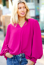 Load image into Gallery viewer, Feminine Flair Magenta Banded V Neck Smocked Top
