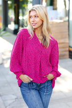 Load image into Gallery viewer, Get Ready Fuchsia Leopard V Neck Smocked Top
