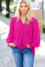 Load image into Gallery viewer, Get Ready Fuchsia Leopard V Neck Smocked Top
