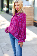 Load image into Gallery viewer, Magenta In Your Dreams Ditzy Floral Frill Neck Top
