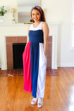 Load image into Gallery viewer, Patriotic Color Block Fit &amp; Flare Maxi Dress
