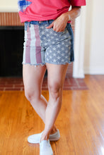 Load image into Gallery viewer, American Flag High Rise Frayed Hem Denim Shorts
