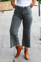 Load image into Gallery viewer, Everyday Ash Black Acid Wash High Waist Fray Wide Crop Jeans
