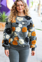 Load image into Gallery viewer, Feeling Joyful Grey &amp; Camel Embroidered Sherpa Flower Pullover
