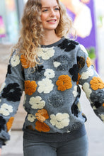Load image into Gallery viewer, Feeling Joyful Grey &amp; Camel Embroidered Sherpa Flower Pullover
