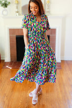 Load image into Gallery viewer, All For You Navy Multicolor Abstract Print Smocked Waist Maxi Dress
