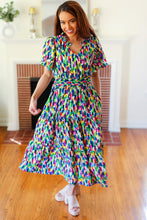 Load image into Gallery viewer, All For You Navy Multicolor Abstract Print Smocked Waist Maxi Dress
