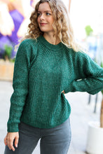 Load image into Gallery viewer, Holiday Green Mélange Round Neck Knit Sweater
