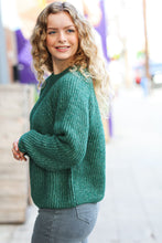 Load image into Gallery viewer, Holiday Green Mélange Round Neck Knit Sweater
