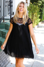 Load image into Gallery viewer, Black Embroidered Lace Yoke Fit &amp; Flare Dress
