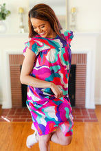 Load image into Gallery viewer, Go For Fun Fuchsia Geo Print Tiered Ruffle Sleeve Woven Dress
