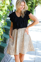 Load image into Gallery viewer, Two Fer Ruffle V Neck Leopard Woven Dress
