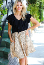 Load image into Gallery viewer, Two Fer Ruffle V Neck Leopard Woven Dress

