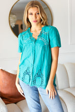 Load image into Gallery viewer, Teal Cotton Embroidered Button Down Cotton Top
