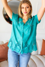 Load image into Gallery viewer, Teal Cotton Embroidered Button Down Cotton Top
