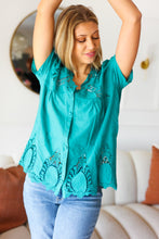 Load image into Gallery viewer, Teal Cotton Embroidered Button Down Cotton Top
